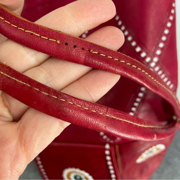 Vintage Drawstring Red Leather Women's Bucket Shoulder Bag - Picture 4 of 10